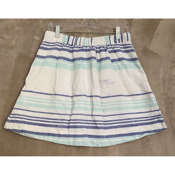 Gap Linen Blend Skirt Womens Small White Blue‎ Stripes Lined Preppy Casual Beach - Picture 8 of 15